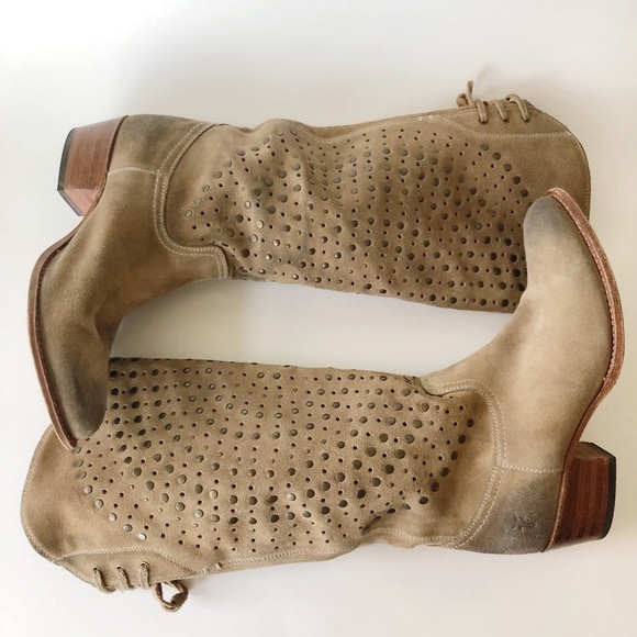 Frye Shoes - Frye Deborah Studded Cowboy Boots Tan Suede 7